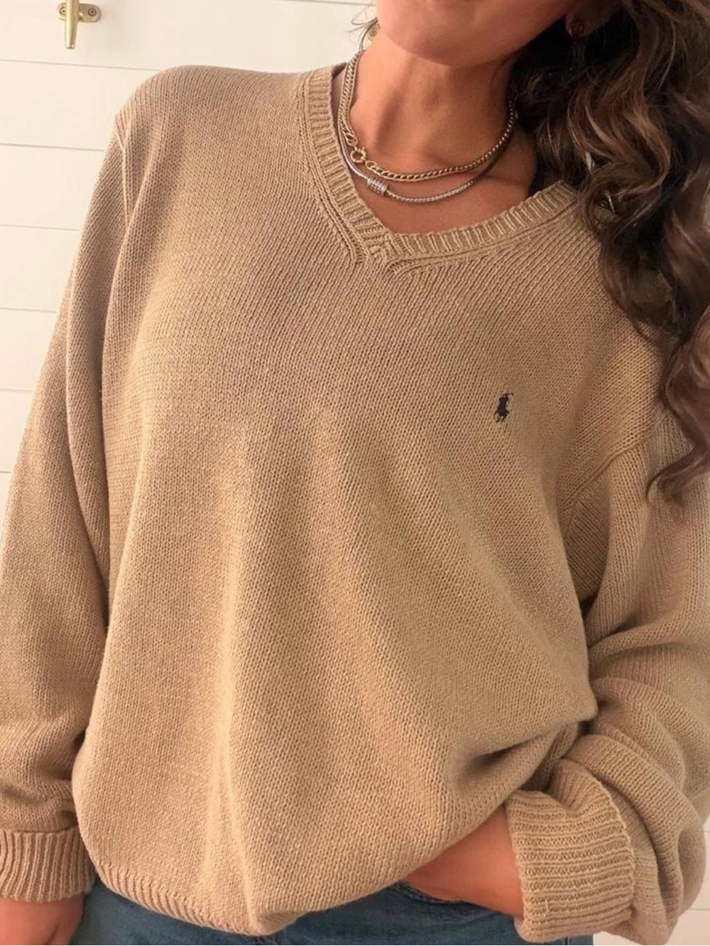 Polo Ralph Lauren Linen Cotton Sweater XL Tan Cream Coastal Prep